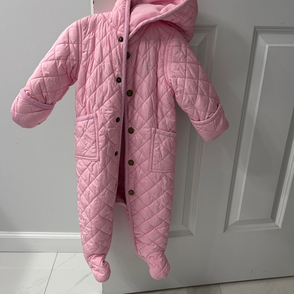 Ralph Lauren 9 mo Pink Quilted Hooded Baby Snowsuit